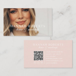 Blush Pink Script Social QR Code Photo Hair Makeup Business Card