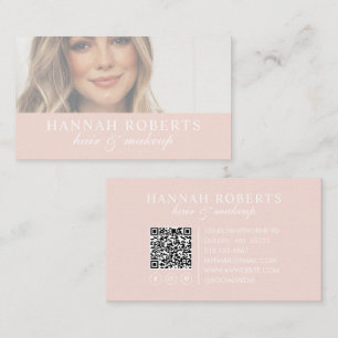 Blush Pink Script Social QR Code Photo Hair Makeup Business Card