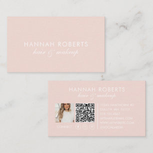 Blush Pink Script Social QR Code Photo Hair Makeup Business Card