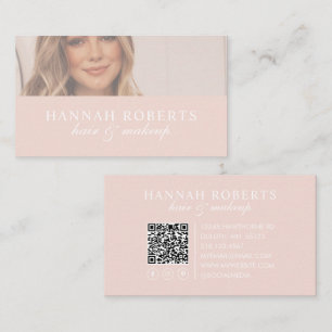 Blush Pink Script Social QR Code Photo Hair Makeup Business Card