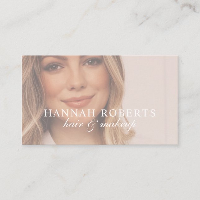 Blush Pink Script Social QR Code Photo Hair Makeup Business Card (Front)