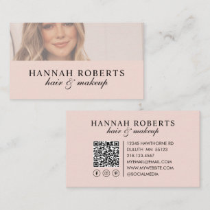 Blush Pink Script Social QR Code Photo Hair Makeup Business Card