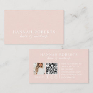 Blush Pink Script Social QR Code Photo Hair Makeup Business Card