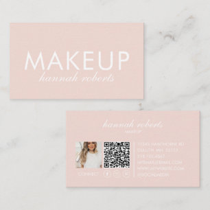 Blush Pink Script Social QR Code Photo Makeup Business Card