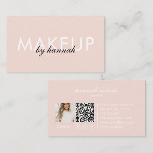 Blush Pink Script Social QR Code Photo Makeup Business Card