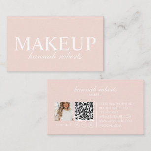 Blush Pink Script Social QR Code Photo Makeup Business Card