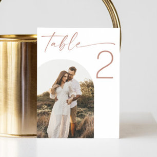 Blush Pink Script Wedding   Minimalist Arch Photo Table Number