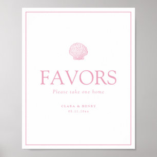 Blush Pink Seashell Coastal Wedding Favours Sign