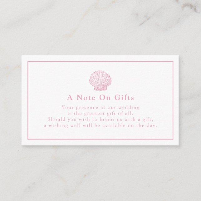 Blush Pink Seashell Wedding A Note On Gifts Enclosure Card (Front)