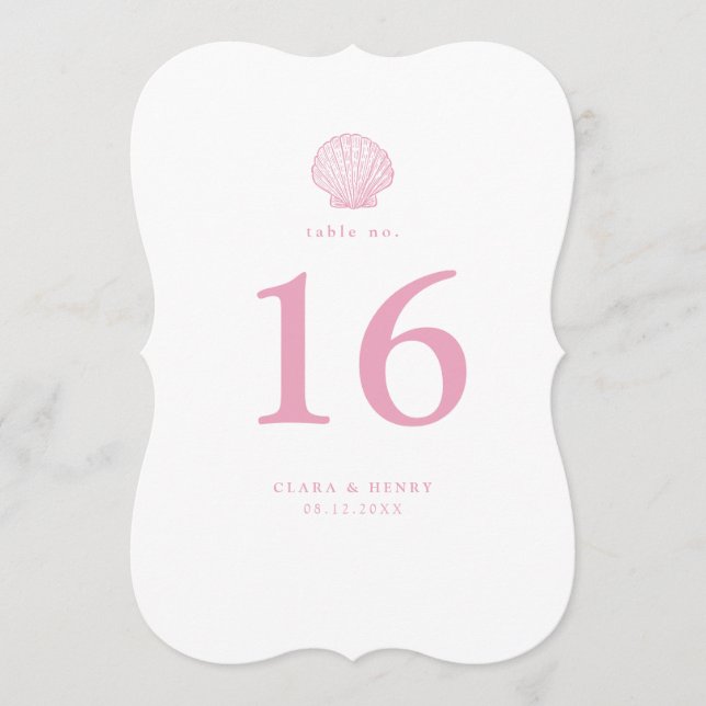 Blush Pink Seashell Wedding Die Cut Table Number (Front)