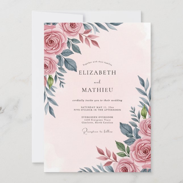 Blush Pink Serene Botanical Wedding Invitation (Front)