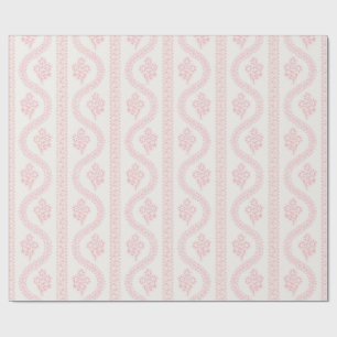 Blush Pink Serpentine Floral Stripe, Cream Wrapping Paper