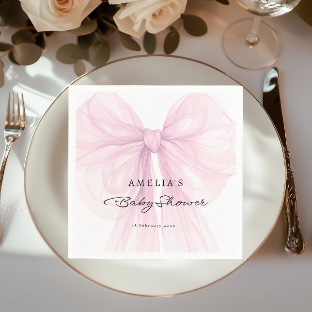 Blush Pink Sheer Bow Baby Girl Napkin (Creator Uploaded)