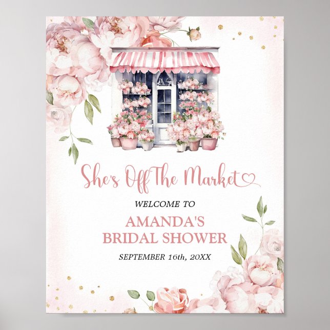 Blush Pink She's Off The Market Bridal Shower Sign (Front)