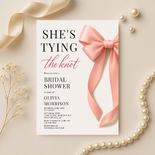 Blush Pink She's Tying The Knot Bow Bridal Shower Invitation
