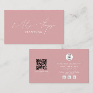 Blush Pink Signature Script Professional QR Code Business Card