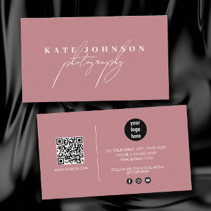 Blush Pink Signature Script QR Code Social Media  Business Card