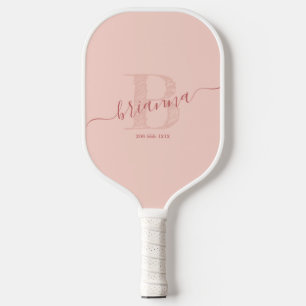 Blush Pink Signature Script Rustic Initial Pickleball Paddle