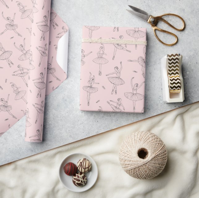 Blush Pink & Silver Ballerina Pattern Wrapping Paper (Crafts)