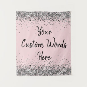 Blush Pink Silver Black Birthday Party Photo Booth Tapestry