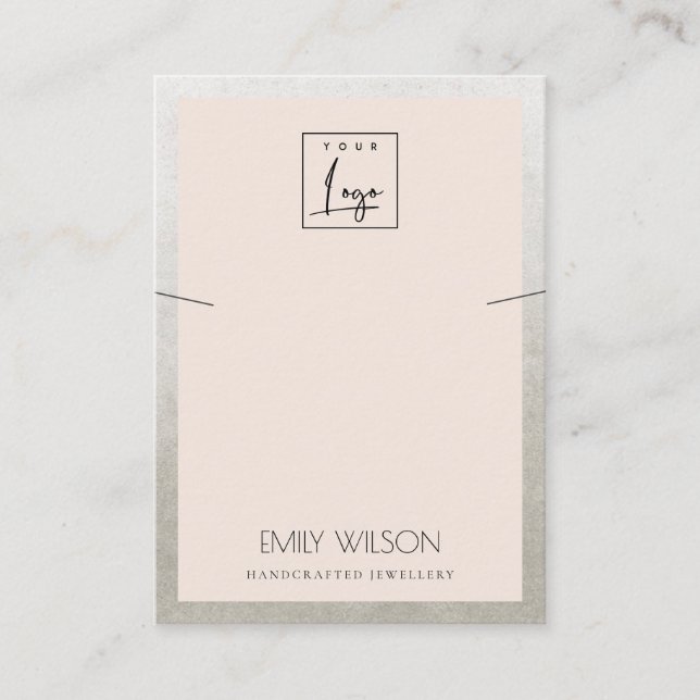 BLUSH PINK SILVER BORDER LOGO NECKLACE DISPLAY BUSINESS CARD (Front)