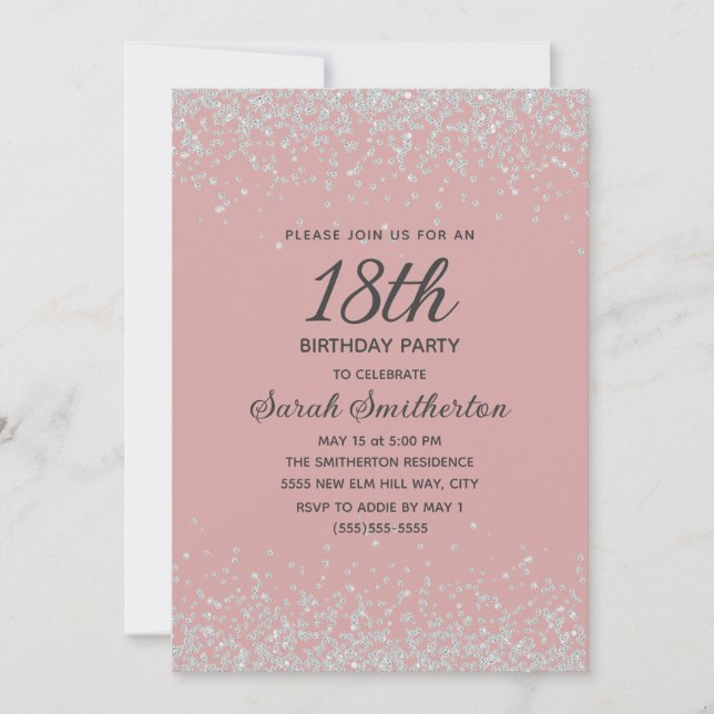 Blush Pink Silver Diamond Glitter 18th Birthday Invitation (Front)
