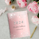 Blush pink silver glitter dust monogram 2023 planner<br><div class="desc">A blush pink faux metallic looking background decorated with faux silver glitter dust. Personalize and add a name. The name is written in gray with a modern hand lettered style script. Perfect for school,  work or organizing your personal/family life.</div>