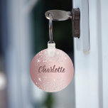 Blush pink silver glitter monogram name key ring<br><div class="desc">A blush pink gradient background decorated with faux silver glitter dust. Personalise and add your name.  The name is written with a modern hand lettered style script.</div>
