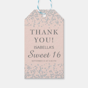 Blush Pink Silver Glitter Sweet 16 Thank You  Gift Tags