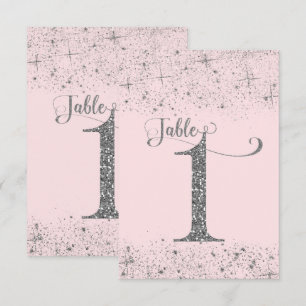 Blush Pink Silver Glitter Table Numbers Number 1