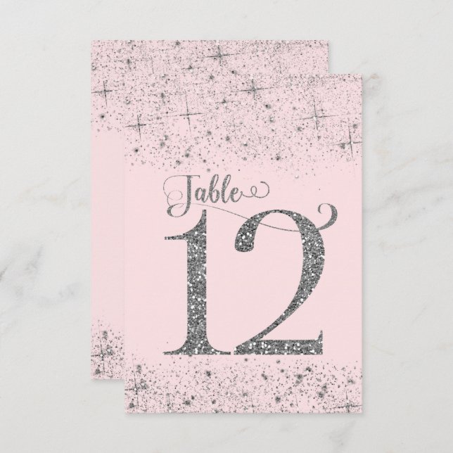 Blush Pink Silver Glitter Table Numbers Number 12 (Front/Back)