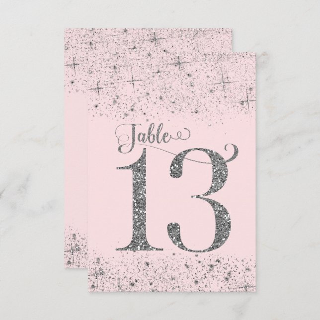 Blush Pink Silver Glitter Table Numbers Number 13 (Front/Back)