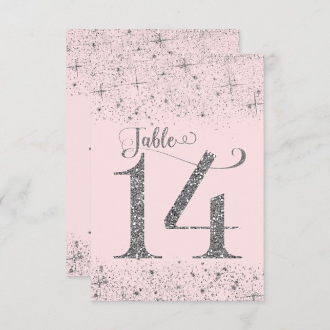 Blush Pink Silver Glitter Table Numbers Number 14 (Front/Back)
