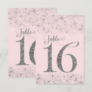 Blush Pink Silver Glitter Table Numbers Number 16