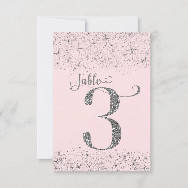 Blush Pink Silver Glitter Table Numbers Number 3 (Front)