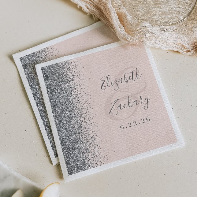 Blush Pink Silver Glitter Wedding Napkin (Creator Uploaded)