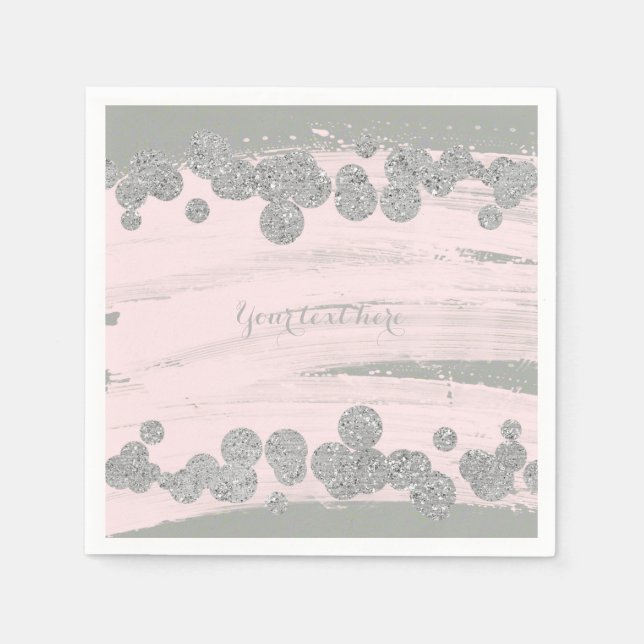 Blush Pink Silver & Grey Sparkle Dots Glam Party Napkin (Front)