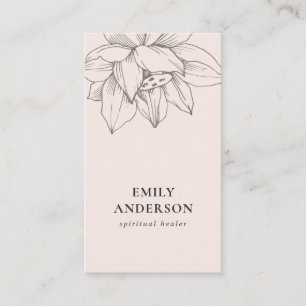 BLUSH PINK SILVER LOTUS SIMPLE REIKI SPIRITUAL BUSINESS CARD
