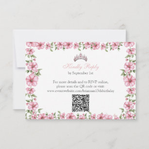Blush Pink Silver Mis Quince Floral Quinceañera RSVP Card