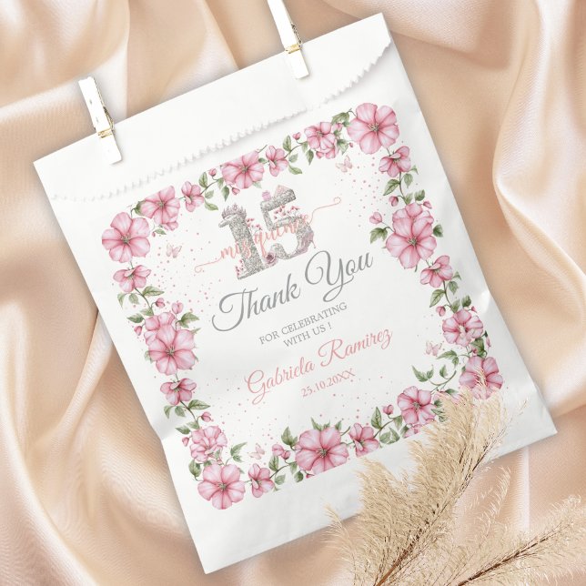 Blush Pink Silver Mis Quince Quinceañera  Favour Bags (Creator Uploaded)