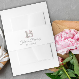Blush Pink Silver Mis Quince Quinceañera Invitation Belly Band