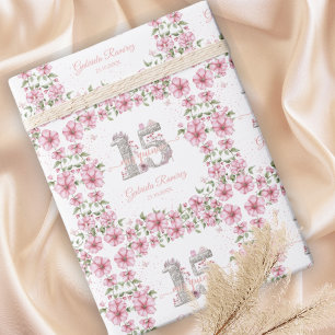 Blush Pink Silver Mis Quince Quinceañera  Wrapping Paper