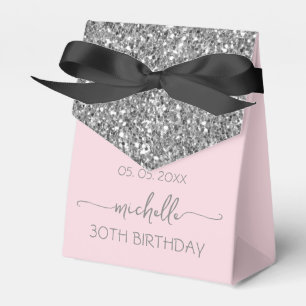 Blush Pink Silver Monogram Script 30th Birthday  Favour Box