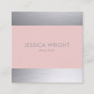 Blush Pink Silver Shimmer Classic Professional Square Business Card