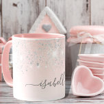 Blush pink silver sparkles name script mug<br><div class="desc">A chic blush pink gradient background,  decorated with faux silver sparkles. Personalise and add your name written with a trendy hand lettered style script with swashes.
To keep the swashes only delete the sample name,  leave the spaces or emoji's in front and after the name.</div>
