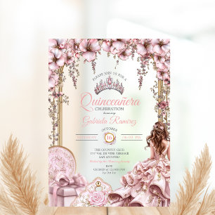 Blush Pink Silver Tiara Floral  Quinceañera Acrylic Invitations