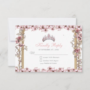 Blush Pink Silver Tiara Floral Quinceañera RSVP Card