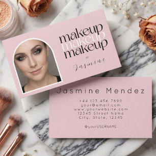 Blush Pink Simple Elegant Photo Makeup Artist  Business Card