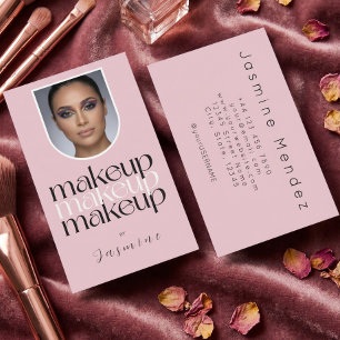 Blush Pink Simple Elegant Photo Makeup Artist  Business Card