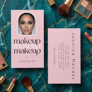 Blush Pink Simple Elegant Photo Makeup Artist  Business Card